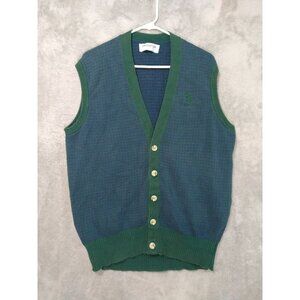 J McInerney Sweater Mens 44 Blue Green Plaid Cardigan Vest Cotton Vintage 80s